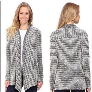 KUHL S Viva wrap casual activewear woman open stripe cotton blend grey cardigan